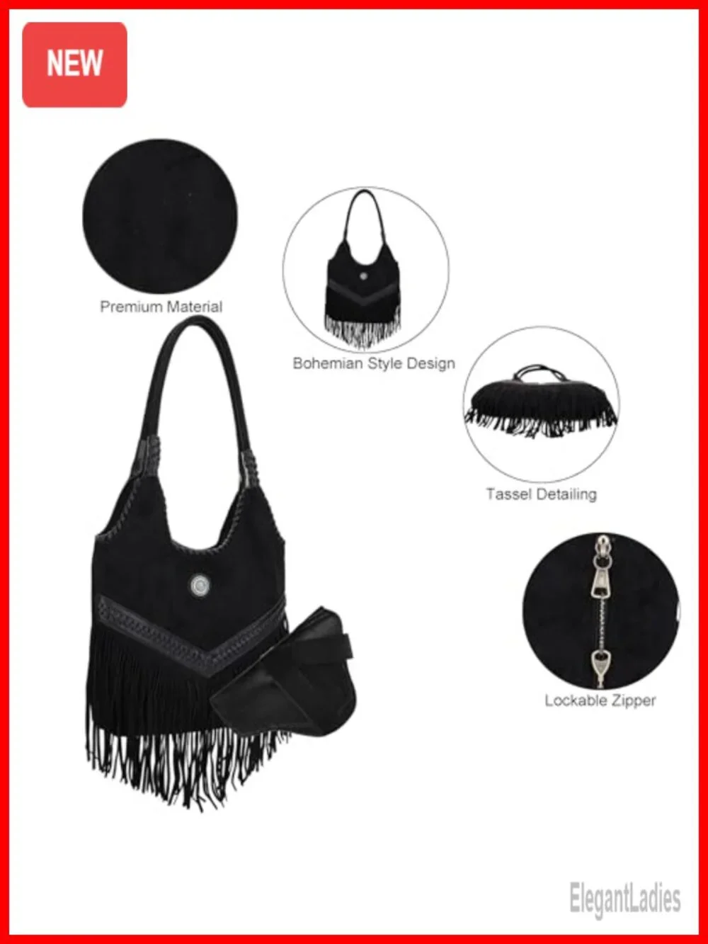 Suede Fringe Hobo Bag with CCW Pocket, Top Handle Tote Shoulder Bag